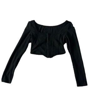 Black long sleeve square neck corset top